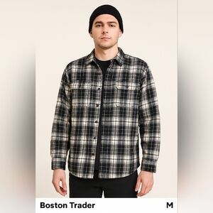 Boston Trader Men’s‎ Sherpa Lined Plaid Flannel Shirt Jacket Medium Black White